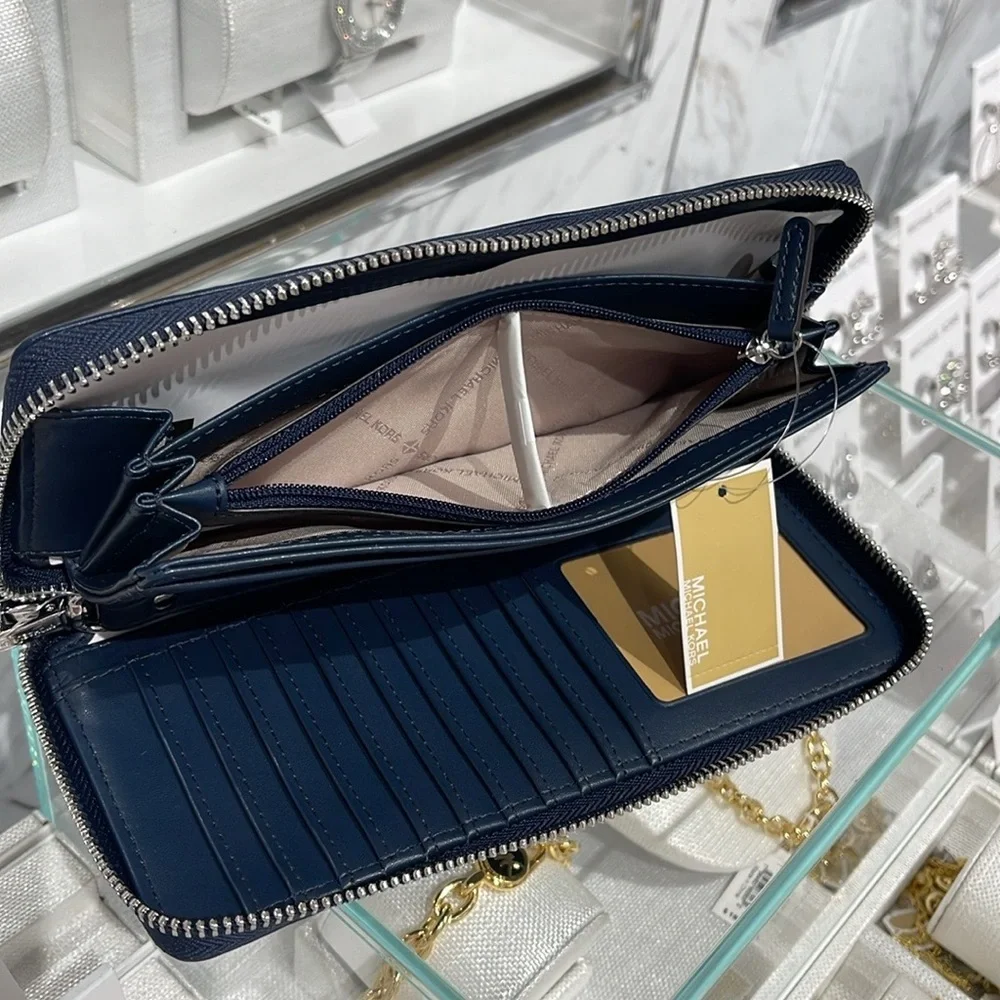 MICHAEL KORS Continental Wristlet Phone Case Wallet  Navy NWT